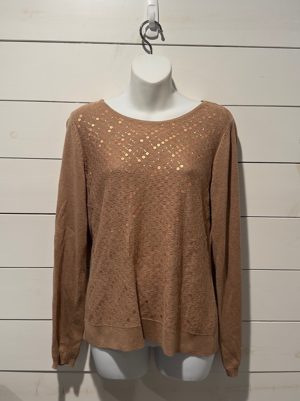 Liz Claiborne Sequin Accent Knit Sweater - Camel